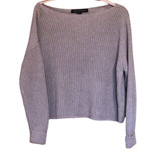 French Connection Gray Boatneck Long Sleeve Boxy Cropped Chunky Knit Sweater